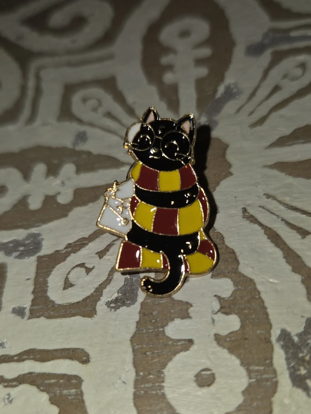 Black Cat Enamel Pin with Red and Yellow Scarf - Brand